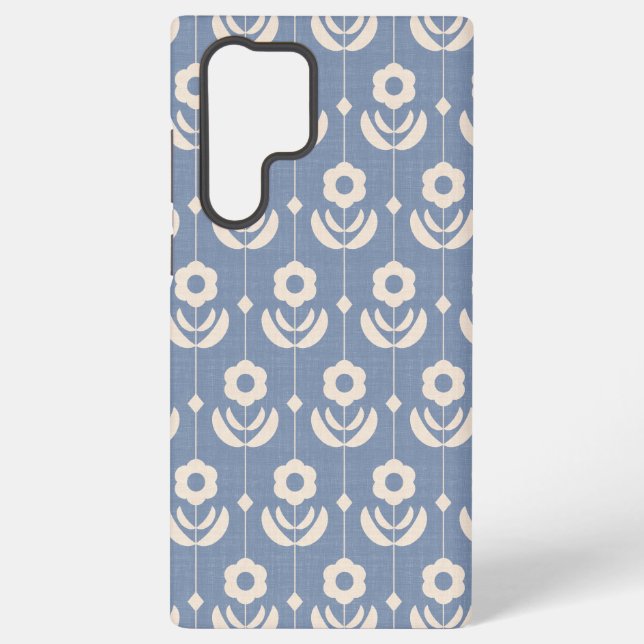 Einfache skandinavische Blume in Creme auf Blue Samsung Galaxy Hülle (Rückseite)