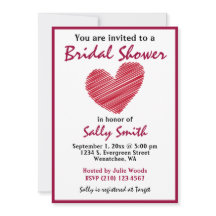 Einfache Sketchy Red Heart Bridal Dusche Einladung