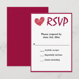 Einfache Sketchy Red Heart Wedding RSVP Karte
