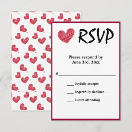 Einfache Sketchy Red Heart Wedding RSVP Karte