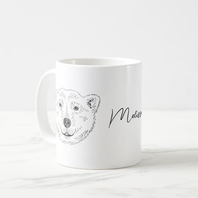 Einfache Skizze mit Namen für den Polarbär Kaffeetasse (Vorderseite Links)