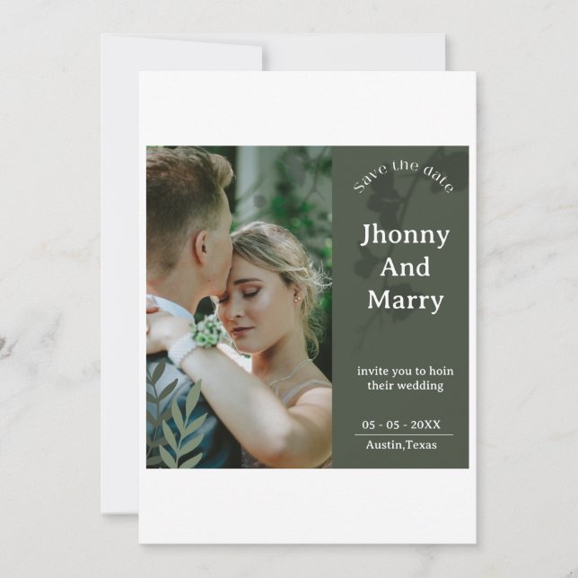 Einfache Skript-Foto-Hochzeit speichern Sie die Da Save The Date (Vorderseite)