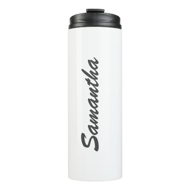 Einfache Skript-individuelle Name weiß Thermosbecher (Vorderseite)