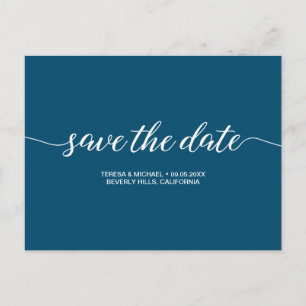 Einfache Skript Navy Blue Hochzeit Speichern Sie d Postkarte
