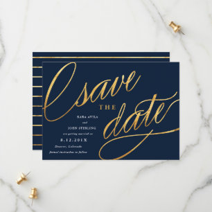 Einfache Skript Save the Dates   Marineblau & Gold Date