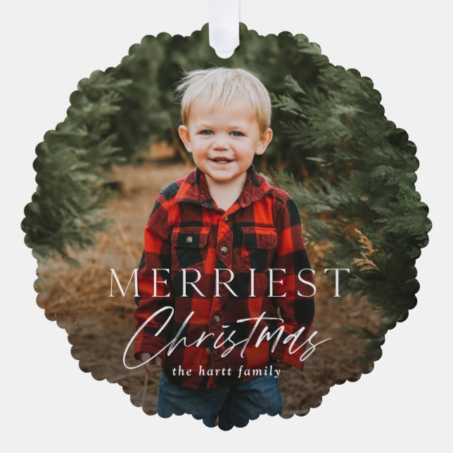 Einfache Skripte Frei Weihnachten Foto Urlaub Ornament Karte (Vorderseite)