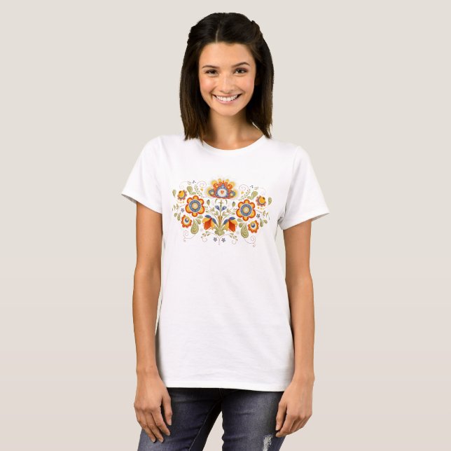 Einfache slawische Volkskunde Blume T-Shirt (Vorne ganz)