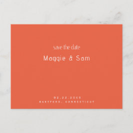 Einfache Sleek-Mandarine Save the Date Hochzeit Postkarte