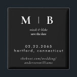 Einfache Sleek Monogram B/W Hochzeit Das Datum II  Magnet<br><div class="desc">Zeitgenössische Schwarz-Weiß-Monogramm Hochzeit speichern Sie das Datum Magnet. Größere Print als Original.</div>