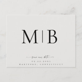 Einfache Sleek Monogram Beige Rette unser Date Wed Ankündigungspostkarte