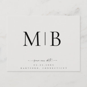 Einfache Sleek Monogram Beige Rette unser Date Wed Ankündigungspostkarte
