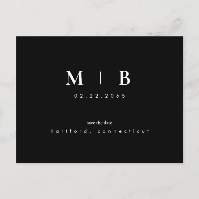 Einfache Sleek-Monogram-Save the Date QR-Code Postkarte (Vorderseite)