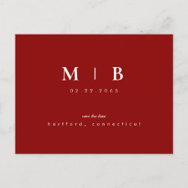 Einfache Sleek Monogram Wedding Save the Date Postkarte