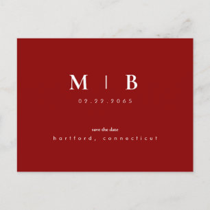 Einfache Sleek Monogram Wedding Save the Date Postkarte