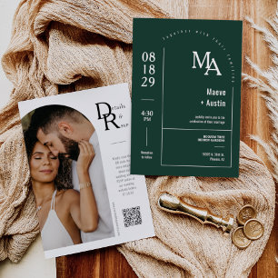 Einfache Smaragdgrüne moderne Minimalarch QR Code Einladung