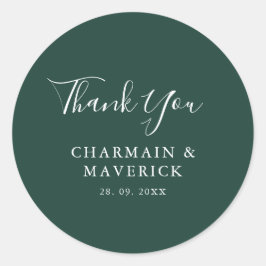 Einfache Smaragdweiße Texthochzeit Runder Aufkleber