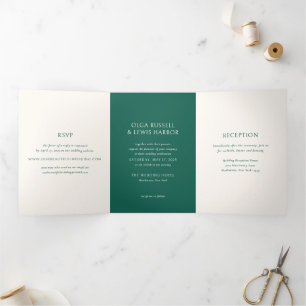 Einfache Smarald Green Modern Wedding Dreifach Gefaltete Einladung