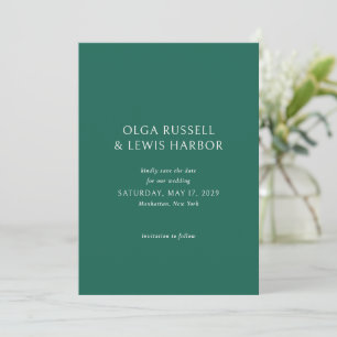 Einfache Smarald Green Modern Wedding Save The Date