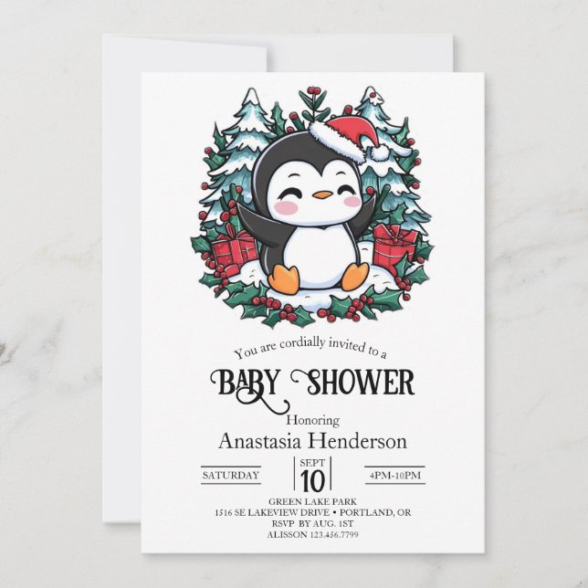 Einfache Snowflake Pinguin-Babydusche Einladung (Vorderseite)