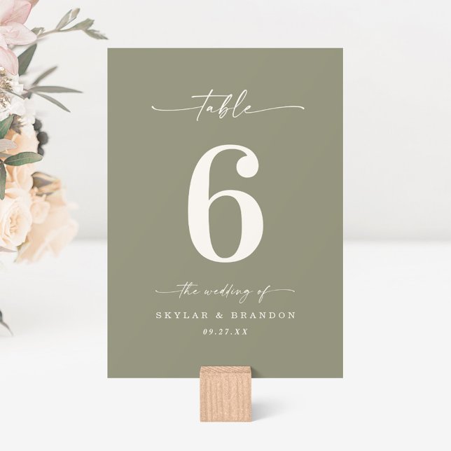 Einfache Solid Color Medium Lily Green Wedding Tischnummer (Von Creator hochgeladen)