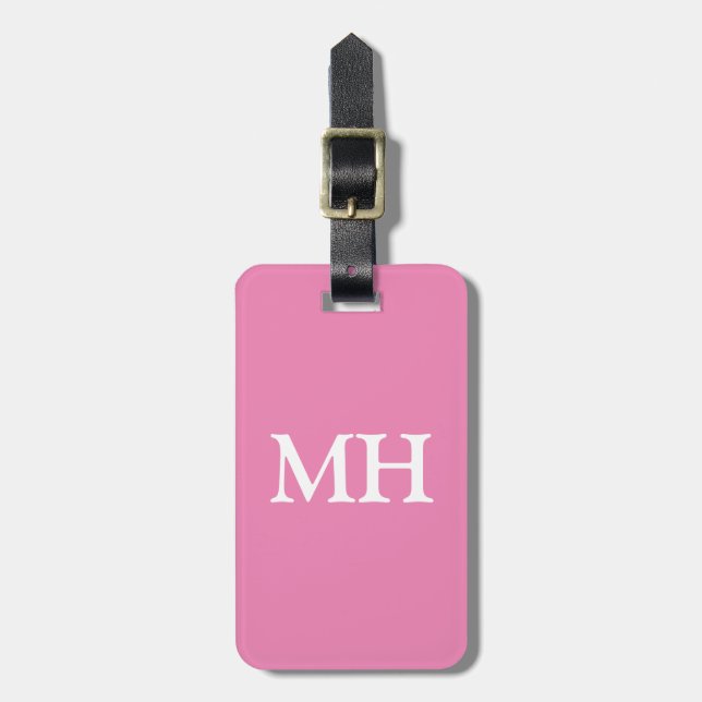 Einfache Solid Pink Initials Monogram Custom Girls Gepäckanhänger (Vorderseite vertikal)