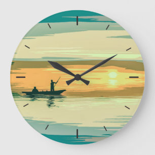 Einfache Sonnenaufgangsfischerei   Wall-Uhr Große Wanduhr