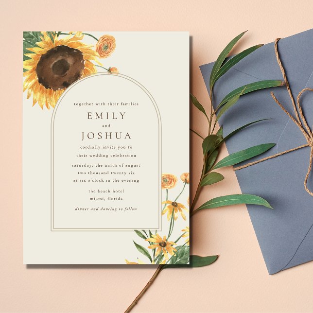 Einfache Sonnenblume Boho Wedding Einladung (Simple Sunflower Boho Wedding Invitation)