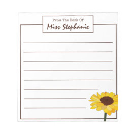 Einfache Sonnenblume vom Schreibtisch des Lehrers Notizblock