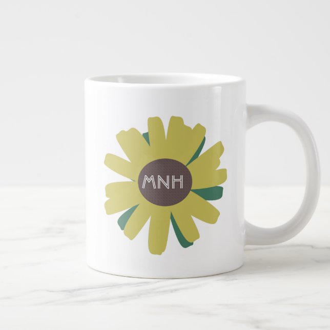 Einfache Sonnenblumengarten-Pflanze Monogram Jumbo-Tasse (Rechts)