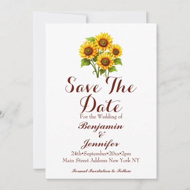 Einfache Sonnenblumenhochzeit Save The Date (Vorderseite)