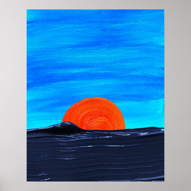 Einfache Sonnenuntergänge in Blau und Orange Art Poster (Vorne)