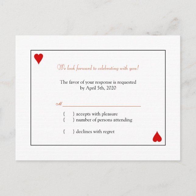 Einfache Spielkarten für RSVP Einladungspostkarte (Vorderseite)