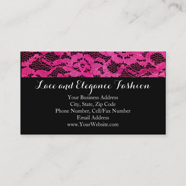 Einfache Spitzen Hot Pink Black Fashion Romance Visitenkarte (Vorderseite)