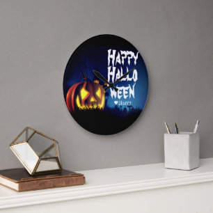 Einfache Spooky Familie glücklich Halloween Pumpki Große Wanduhr