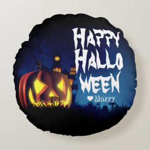 Einfache Spooky Familie glücklich Halloween Pumpki Rundes Kissen