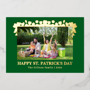 Einfache St. Patricksday Shamrocks Familienfoto Folien Feiertagskarte
