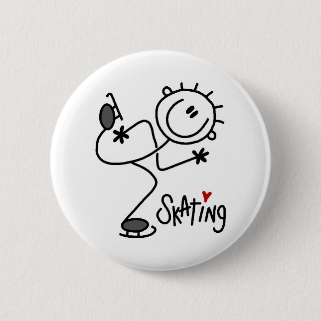 Einfache Stäbchenfigur Eislauf T-Shirts und Gesche Button (Vorderseite)