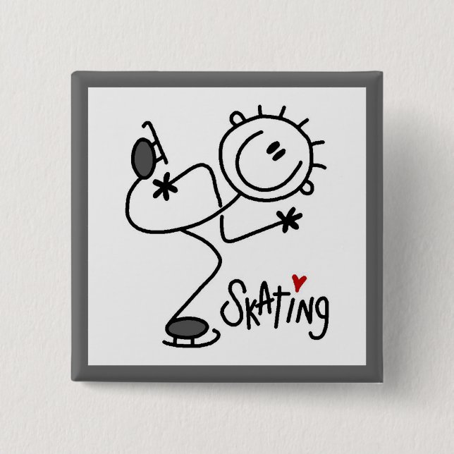 Einfache Stäbchenfigur Eislauf T-Shirts und Gesche Button (Vorderseite)