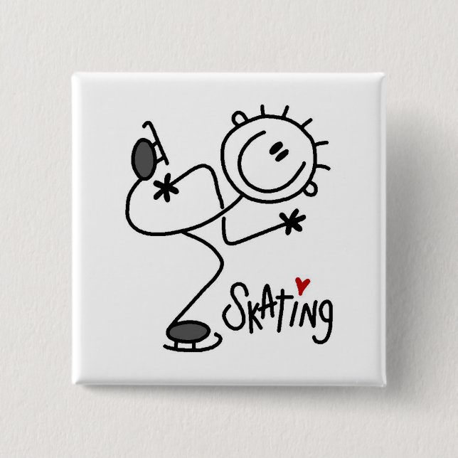 Einfache Stäbchenfigur Eislauf T-Shirts und Gesche Button (Vorderseite)