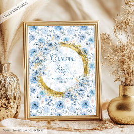 Einfache staubblaue boho Aquarellfarben-Blume Poster
