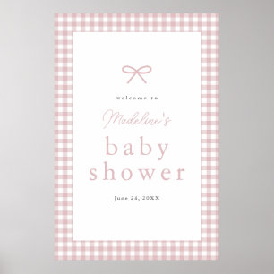 Einfache Staubrosa Gingham Mädchen Baby Shower Beg Poster