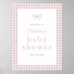 Einfache Staubrosa Gingham Mädchen Babyparty Begrü Poster