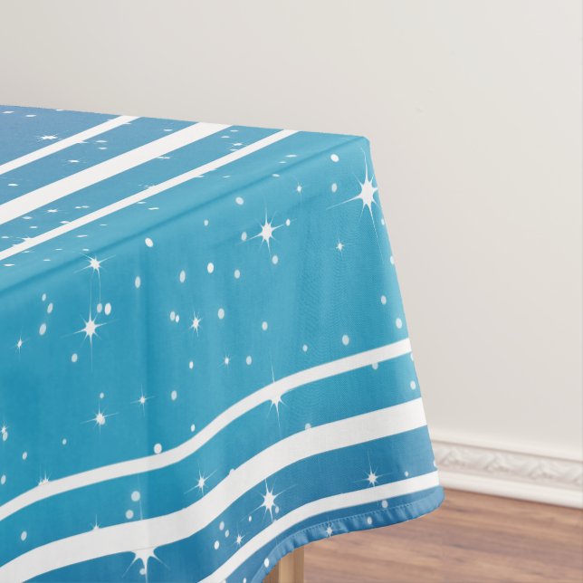 Einfache Sterne auf blauem Glanz mit weißen Streif Tischdecke (Beispiel)