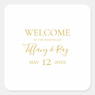 Einfache Stickerei auf dem Gold Wedding Welcome Sq Quadratischer Aufkleber