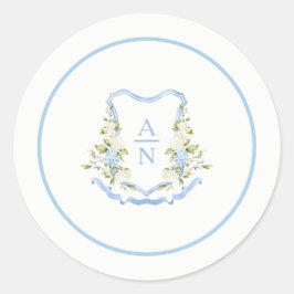 Einfache Stickers mit blauem Hortensien-Wappen-Mon