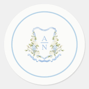Einfache Stickers mit blauem Hortensien-Wappen-Mon