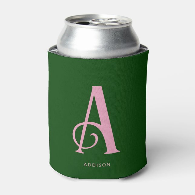 Einfache Stilftige rosa Monogram Initial auf Dunke Dosenkühler (Kanne Vorderseite)