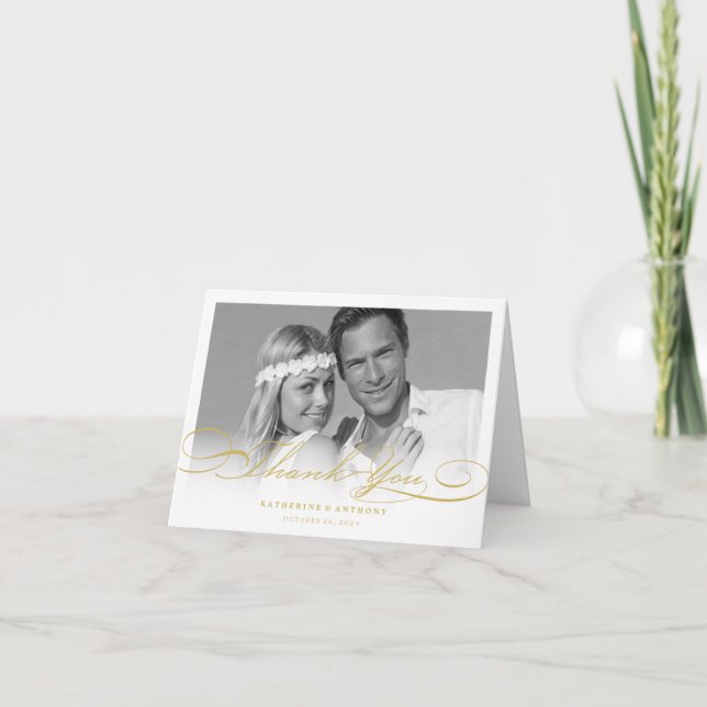 Einfache, stilvolle Dankeschön Script Wedding Foto Dankeskarte (Vorderseite)