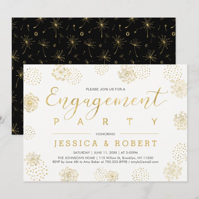 Einfache, stilvolle Gold Wedding Engagement Party Einladung (Vorne/Hinten)