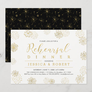 Einfache stilvolle goldene Hochzeitsprobe-Dinnerpa Einladung